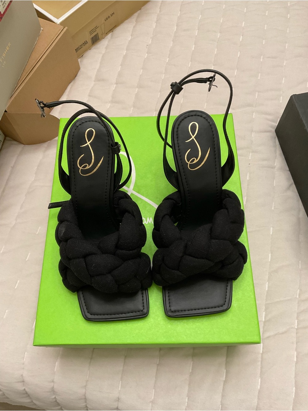 Sam Edelman Black Braided Square-Toe Block Heel Sandals - Picture 3 of 3